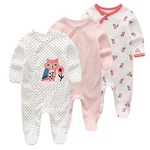 Baby Boy Girl  Cotton Bodysuit Long Sleeve Jumpsuit 3-Pack Outfits Clothes,0-24Months Pink