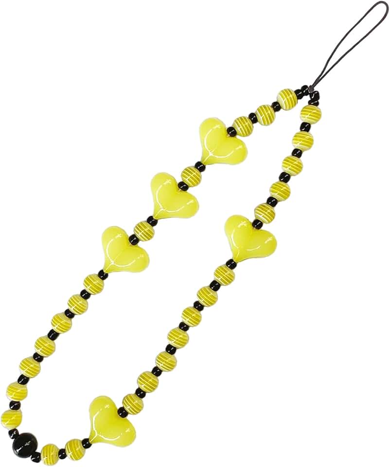 Cute Heart Phone Charm with Beads and Lanyard