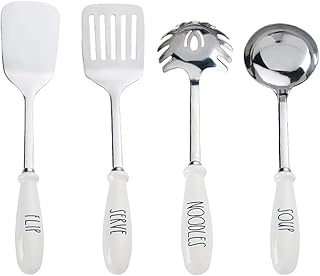 Stainless Steel Cooking Utensil Set with Heat-Resistant Handles