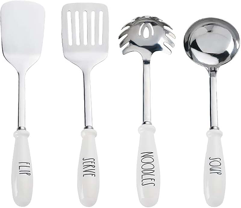 Stainless Steel Cooking Utensil Set with Heat-Resistant Handles