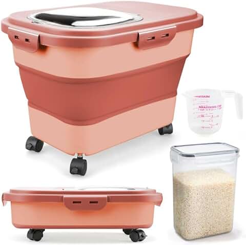 Collapsible 20-30L Food Storage Bin with Wheels and Clear Lid