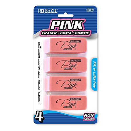 Pink Eraser, Latex Free Bevel Erasers, Large Size Block Erasers for Art Drawing School Office Kids Teachers (4/Pack), 1-Pack
