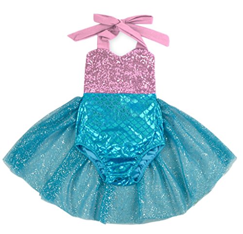 Mermaid Baby Girl One Piece Swimsuits With Tutu Dress (Small,Pink)