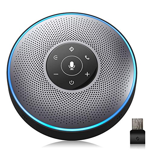 Bluetooth Speakerphone - M2 Gray Conference Speaker, Idea for Home Office 360 Voice Pickup 4 AI & Noise Canceling Microphones, Skype USB Speakerphone AUX in/Out for up to 8 People