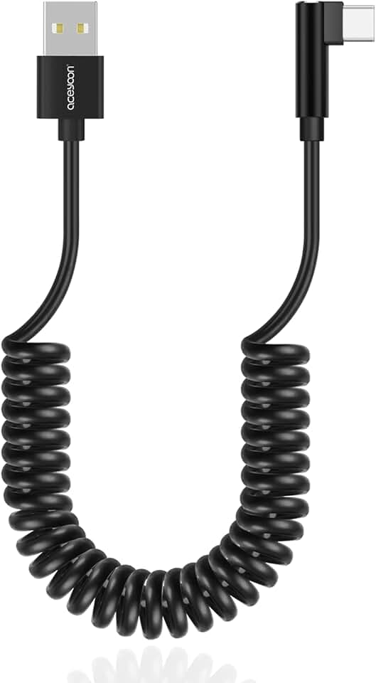 90 Degree Coiled USB Type C Fast Charging Cable