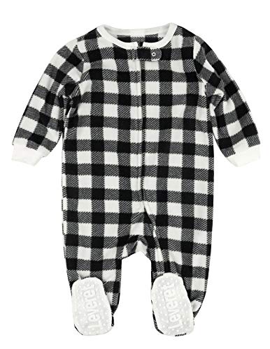 Kids & Toddler Boys Girls Footed Fleece   Pajama Black & White Plaid (Size 3-6 Months)