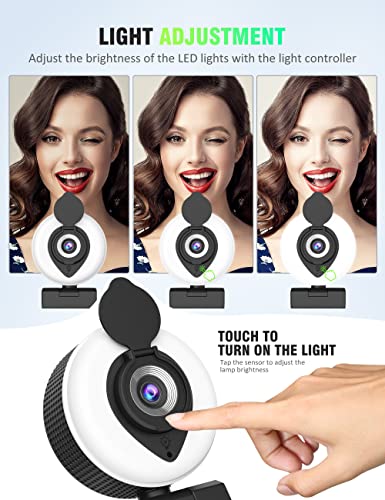 1080P HD Webcam with Ring Light and Privacy Cover, Plug and Play USBWeb CamBuilt-in Microphone,for PC Desktop or Laptop Computers,Great for Conferencing,Recording,Gaming,Zoom,Skype,Teams Meetings