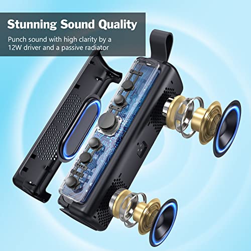 Bluetooth Speaker, E-go II Portable Bluetooth Speaker with 12W Superior Sound and Bass, IPX6 Waterproof, Built-in Mic, 12H Playtime, Wireless Speaker for Home, Beach, Outdoor and Travel - Grey