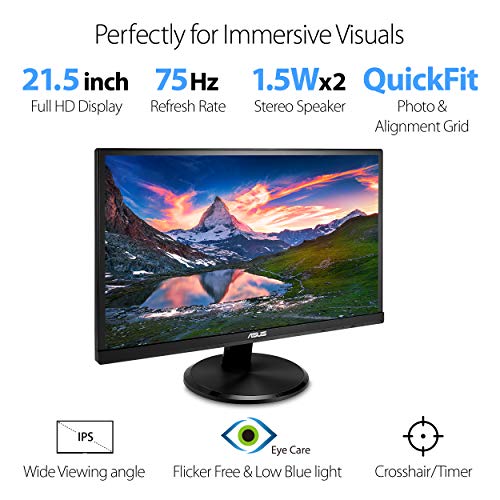 VA229HR 21.5 Monitor Frameless 1080P 75Hz IPS Eye Care HDMI VGA with 178 Wide Viewing Angle,Black
