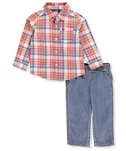 Carter s Baby Boys  2 Piece Plaid Button Front Denim Pants Set, Blue Red , 3 Months