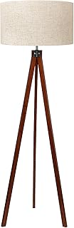 Wood Tripod Floor Lamp with Linen Shade