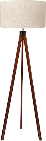 Wood Tripod Floor Lamp with Linen Shade