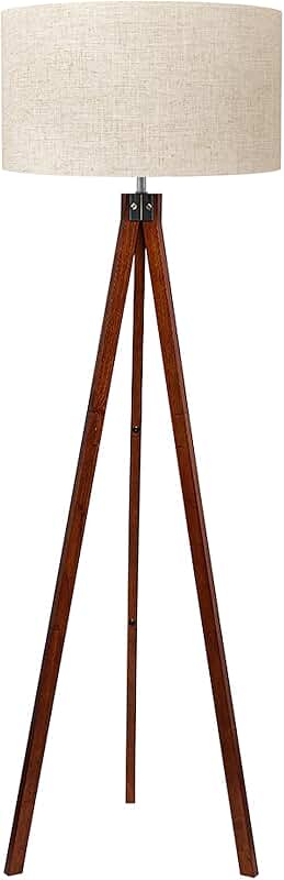 Wood Tripod Floor Lamp with Linen Shade