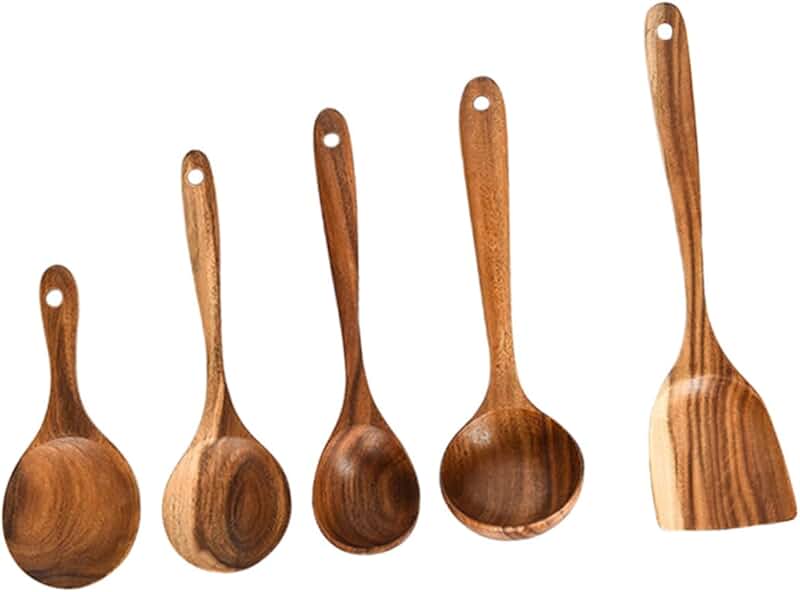 Wooden Kitchen Utensil Set with Spoons and Spatula