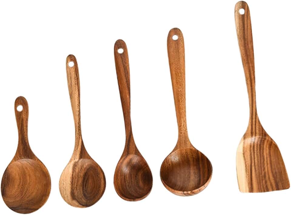 Wooden Kitchen Utensil Set with Spoons and Spatula