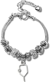 Silver Pickleball Beaded Charm Bracelet for Women