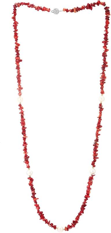 Coral and Pearl Beaded Necklace for Parties and Prom