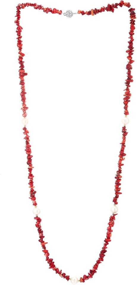 Coral and Pearl Beaded Necklace for Parties and Prom