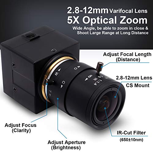 USB Camera Full HD 1080P Webcam with Zoom Lens 2.8-12mm,Manual Focus Webcam Camera for Computer,H.264 0.01lux Ultra Low Lux Camera with Sony IMX323 Sensor for Streaming/Video Conference/Studio