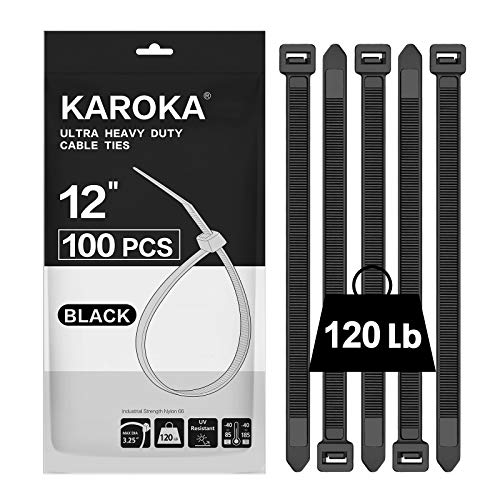Zip Ties 12 inch Heavy Duty Zip Ties with 120 Pounds Tensile Strength, Black Cable Ties, 100 Pieces ,by