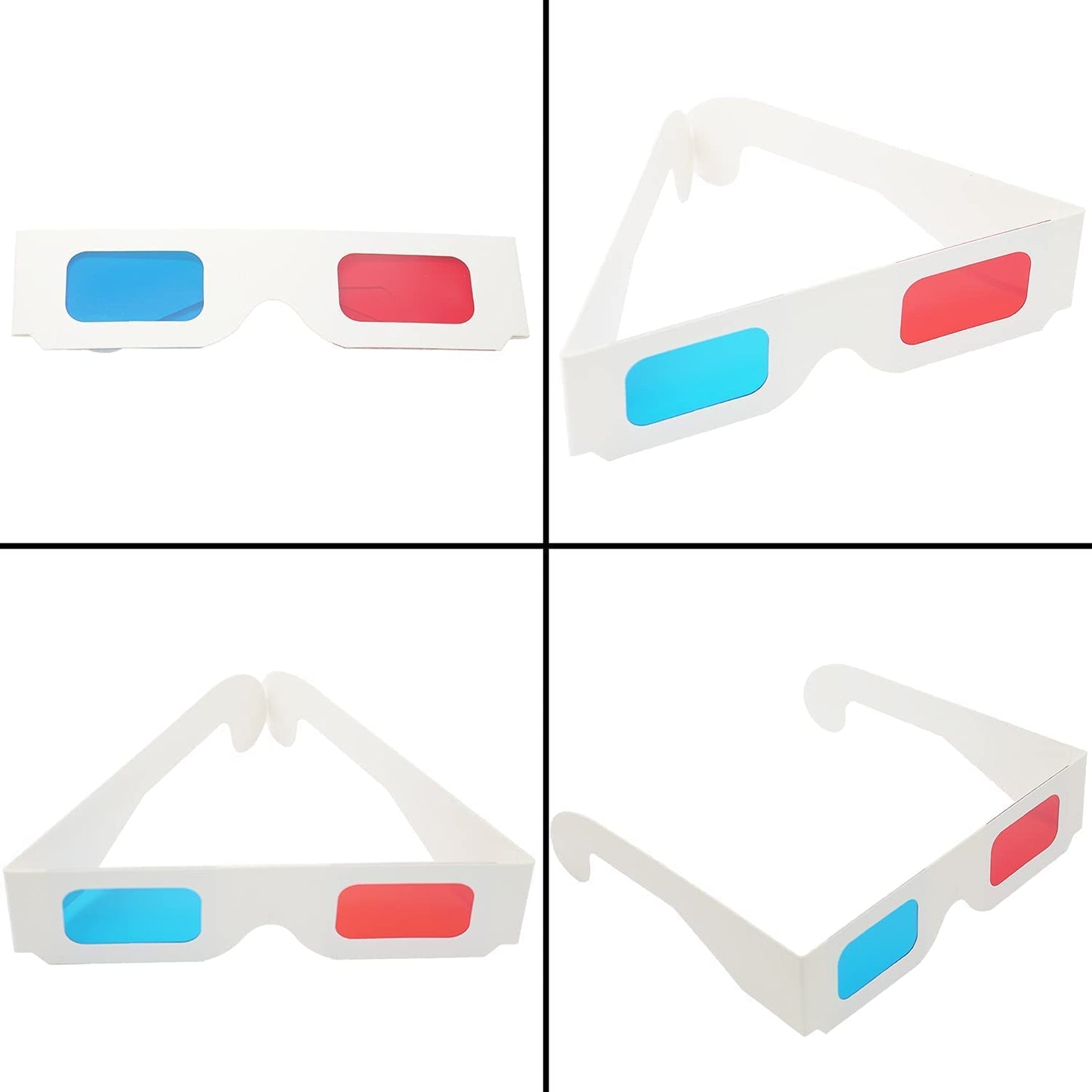 10 Pairs 3D Paper Glasses, Red and Cyan Lens in White Frame Anaglyph Cardboard for Movies - Folded in Protective Sleeve