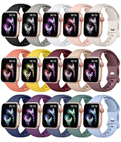 15 Pack Soft Silicone Sport Bands for Apple Watch 38mm to 49mm