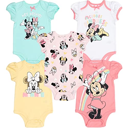 Minnie Mouse Infant Baby Girls 5 Pack Short Sleeve Bodysuits Multicolored 18 Months