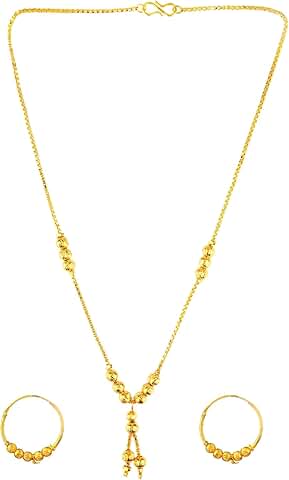 Indian Jewelry Set with Beaded Necklace and Hoop Earrings