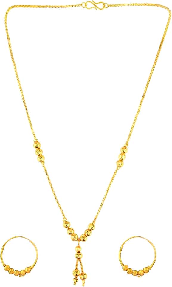 Indian Jewelry Set with Beaded Necklace and Hoop Earrings