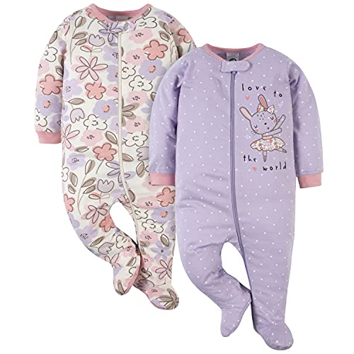 Baby Girls' 2-Pack Sleep 'N Play, Bunny Ballerina Purple, 6-9 Months
