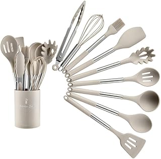 Silicone Cooking Utensil Set with Stainless Steel Handles