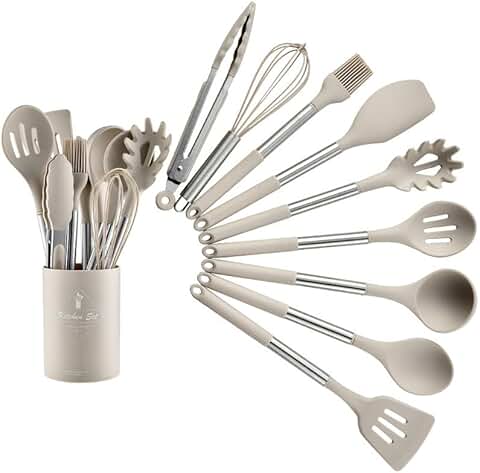 Silicone Cooking Utensil Set with Stainless Steel Handles