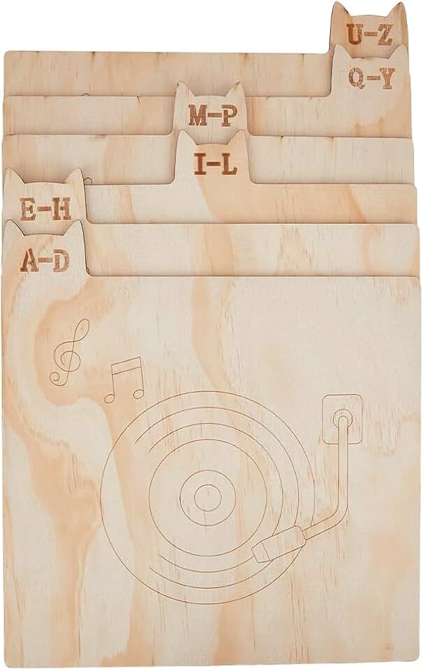 6-Piece Wooden Cat-Shaped Record Divider Set