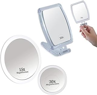 20X and 15X magnifying makeup mirror set with 3 suction cups