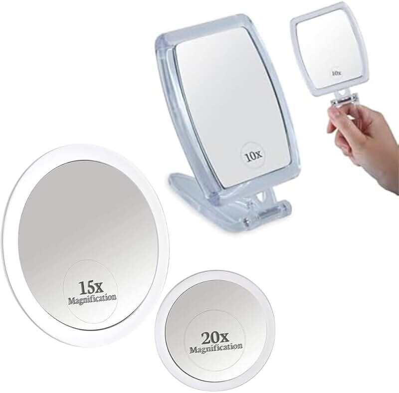 20X and 15X magnifying makeup mirror set with 3 suction cups