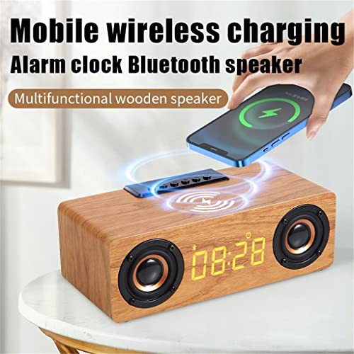 Sound Bars Wooden Digital Alarm Clock Speakers 10W Fast Wireless Charger Station for Bedroom Sleep Timer Wooden Speakers (Color : Beige)