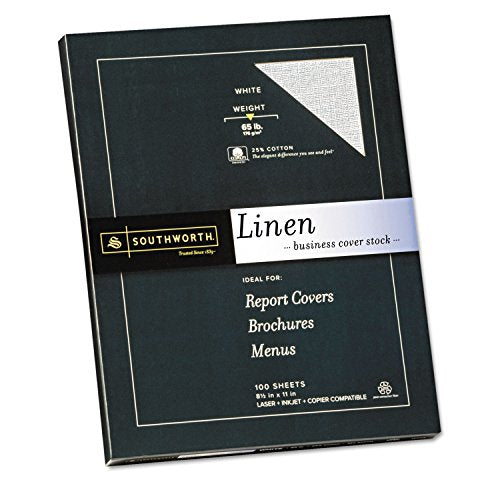 White 65 lb 8.5 x 11 Cotton Linen Coverstock, 100 sheets