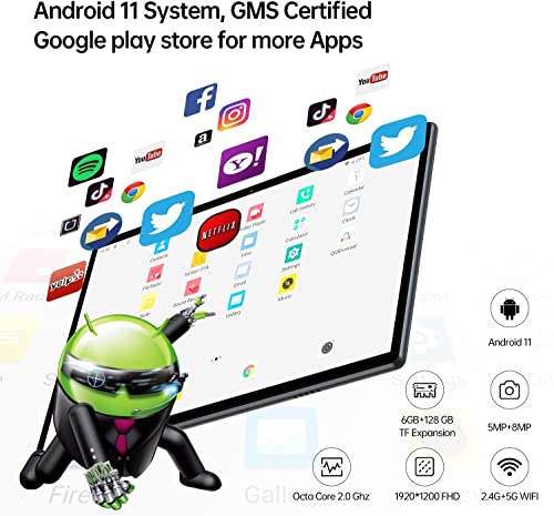 10 Inch Android Tablet pc, 32GB ROM 128GB Expand, Octa-Core Tablets, IPS HD Touch Screen,Google Certificated Wi-Fi Tablets, G+G, 8MP Camera, Long Battery Life,Black-(with Leather case)