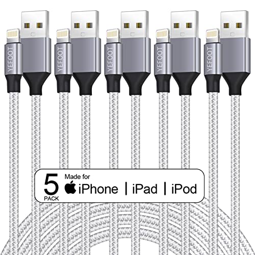 5Pack(3/3/6/6/10FT) [Apple MFi ] iPhone Charger Lightning Cable Compatible iPhone 13Pro/13/12Pro Max/12Pro/12/11/Pro/Xs and More-Silver&White