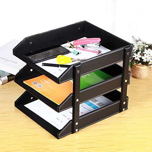 Stackable 3-Tier Leather Desk File Tray
