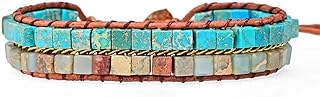 Handmade Boho Natural Stone Wrap Bracelet with Crystal Beads