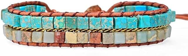 Handmade Boho Natural Stone Wrap Bracelet with Crystal Beads
