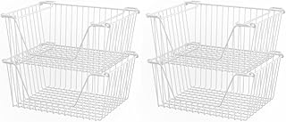 Stackable Wire Baskets for Pantry and Storage, White, Set of 4
