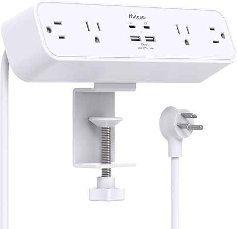 Desk Clamp Power Strip with USB and Outlets