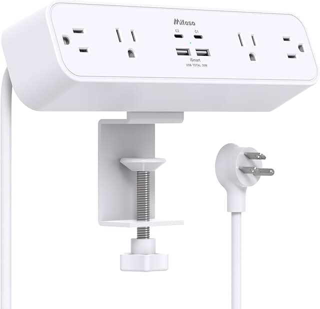 Desk Clamp Power Strip with USB and Outlets