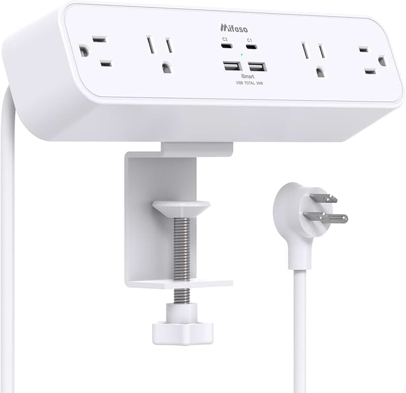 Desk Clamp Power Strip with USB and Outlets