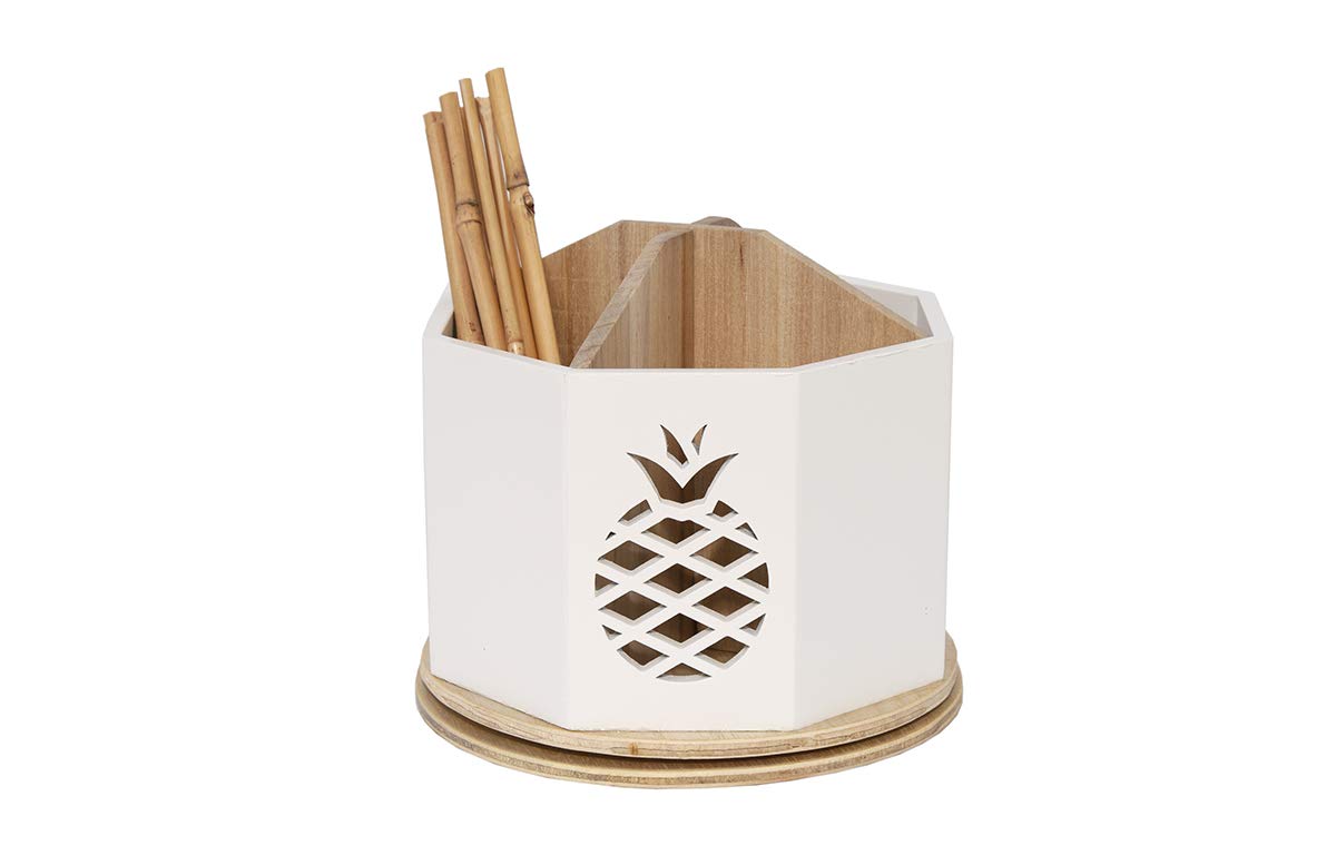 Wooden Spinning Desk Organizer with Pineapple Cutout