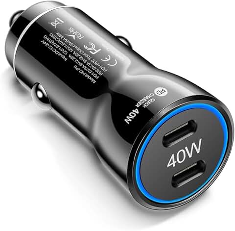 40W Dual USB-C Car Charger for Phones and Tablets