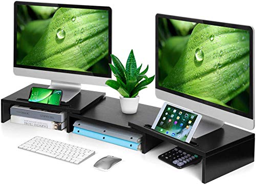 Dual Monitor Stand with Adjustable Length and Angle, Black