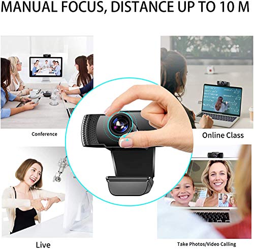 1080P Webcam with Microphone, USB 2.0 Desktop Laptop Computer HD Web Camera with Auto Light Correction, Plug and Play for Windows Mac OS, for Video Live Streaming, Conference, Gaming, Online Classes
